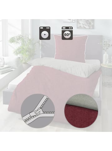 Biberna buntgewebt, Melange-Flanell Wendebettwäsche in dunkelrot