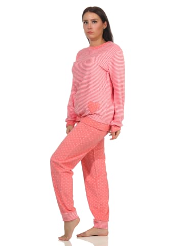 NORMANN Frottee Pyjama Bündchen Herz Tupfen Streifen - 59510 in Rosa
