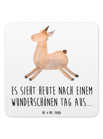 Mr. & Mrs. Panda Gläseruntersetzer Lama Springen mit Spruch in Weiß