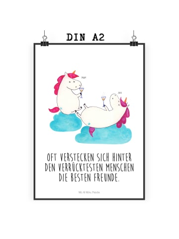 Mr. & Mrs. Panda Poster Einhorn Sekt mit Spruch in Weiß