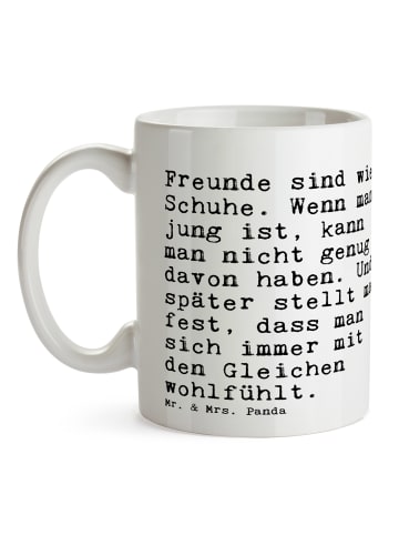 Mr. & Mrs. Panda Kaffeetasse Freunde sind wie Schuhe.... mit Spruch in Weiß