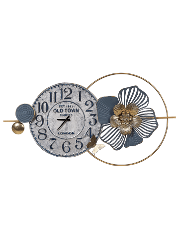 Beliani Wanduhr BERKERIUM in Blau/Gold/Grau - (W) 90 x (H) 49 x (L) 4 cm