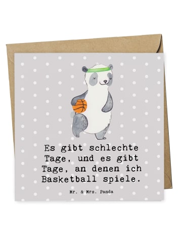 Mr. & Mrs. Panda Grußkarte Panda Basketball mit Spruch in Grau Pastell