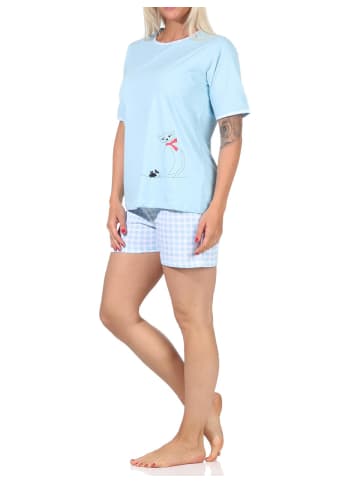 NORMANN Shorty Pyjama Schlafanzug kurzarm Katzen - 65236 in hellblau