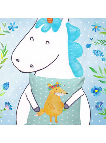 Mr. & Mrs. Panda Kuschel Kissen Fuchs Blumen ohne Spruch in Türkis Pastell