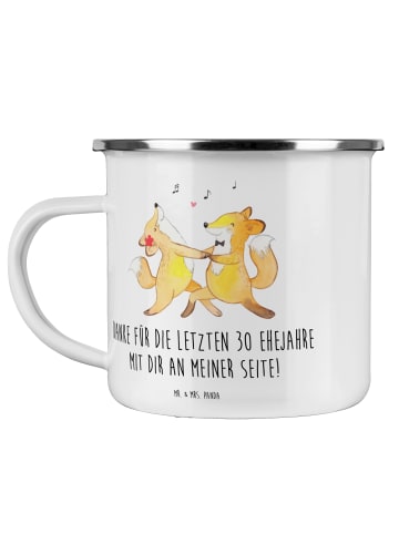 Mr. & Mrs. Panda Camping Emaille Tasse 30. Hochzeitstag Perlenho... in Weiß