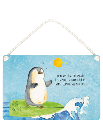 Mr. & Mrs. Panda Deko Schild Pinguin Surfer mit Spruch in Eisblau