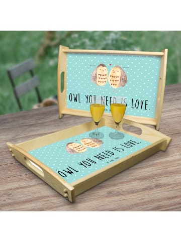 Mr. & Mrs. Panda tablett holz Eulen Liebe mit Spruch in Türkis Pastell