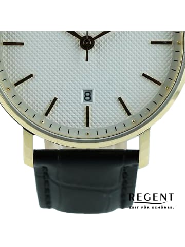 Regent Armbanduhr Regent Lederarmband schwarz extra groß (ca. 39mm)