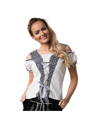 tectake Dirndlbluse aus reiner Baumwolle mit Carmen-Ausschnitt und Schnürung