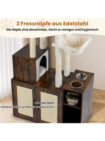 COSTWAY Kratzbaum mit Katzenklo Schrank in Braun