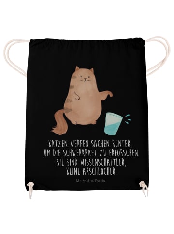 Mr. & Mrs. Panda Turnbeutel Katze Wasserglas mit Spruch in Schwarz