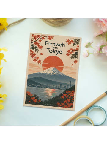 Mr. & Mrs. Panda Postkarte Mount Fuji minimalistisch Design mit ... in Weiß