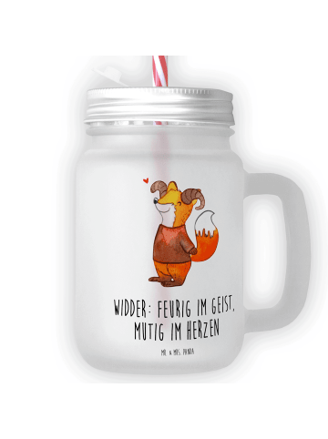 Mr. & Mrs. Panda Trinkglas Mason Jar Widder Astologie mit Spruch in Transparent