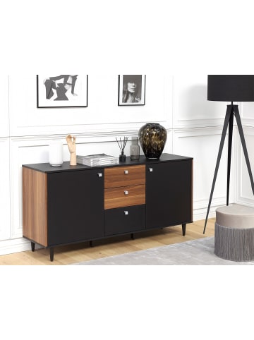 Beliani Sideboard KURO in Schwarz/Braun - (W) 160 x (H) 74 x (L) 40 cm