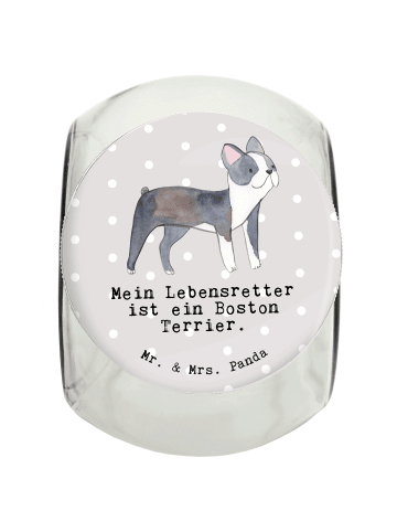 Mr. & Mrs. Panda Bonbonglas Boston Terrier Lebensretter mit Spruch in Grau Pastell