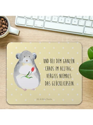 Mr. & Mrs. Panda Mauspad Chinchilla Blume mit Spruch in Gelb Pastell