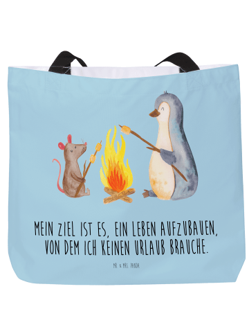 Mr. & Mrs. Panda Shopper Tasche Pinguin Lagerfeuer mit Spruch in Eisblau
