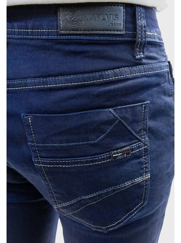 Jaylvis Feine Chino Jeans Regular Twill Denim Hose Design Kontrastnähte in Dunkelblau