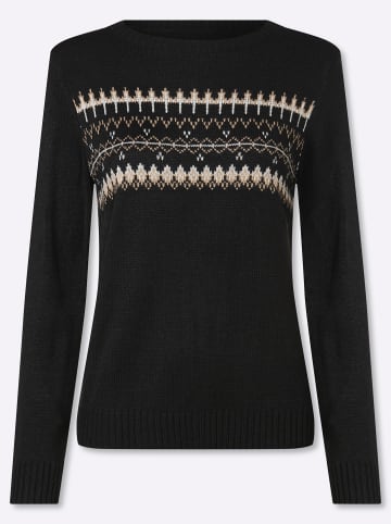 Sieh an! Langarm-Pullover in schwarz-camel-gemustert