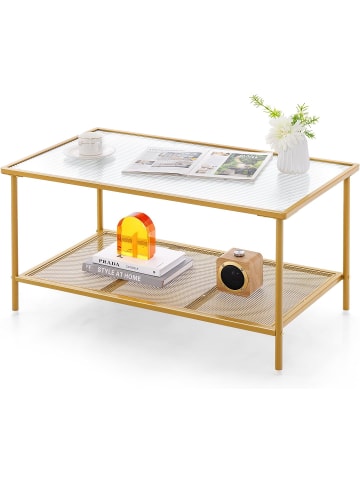 COSTWAY Couchtisch Glas 90x50x46cm in Gold