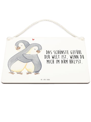 Mr. & Mrs. Panda Deko Schild Pinguine Kuscheln mit Spruch in Weiß