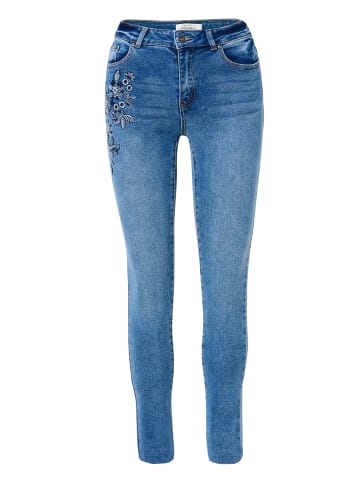 KOROSHI Schmale bestickte Damenjeans in blau