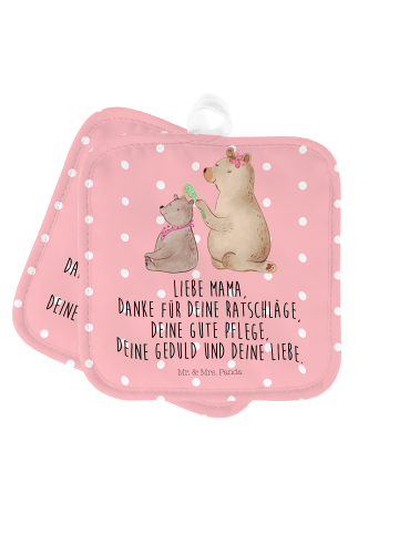 Mr. & Mrs. Panda 2er Set Topflappen  Bär Kind mit Spruch in Rot Pastell