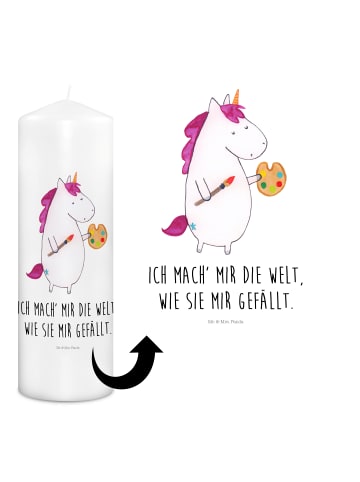 Mr. & Mrs. Panda Stumpenkerze Einhorn Künstler mit Spruch in Weiß