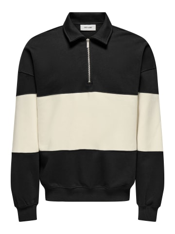 Only&Sons Pullover Sweatshirt Polokragen Locker geschnitten in Schwarz
