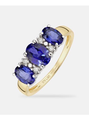 Diamant L'éternel Ring, mit synth. Saphir, 375 Gelbgold