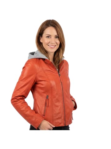 JILANI Lederjacke Lammnappa Kapuze in Orange