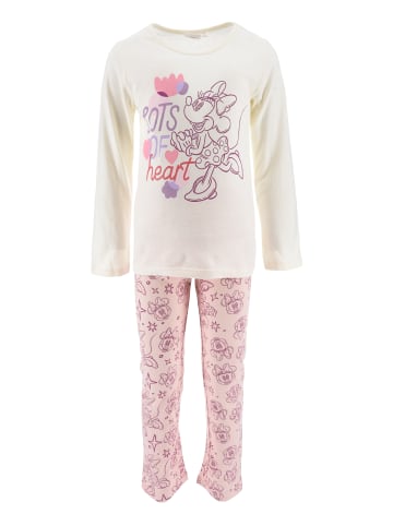 Disney Minnie Mouse 2tlg. Outfit: Schlafanzug Langarmshirt und Hose in Weiß