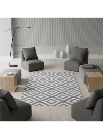 KADIMA DESIGN Teppich Kurzflor Waschbar Geometrisch INN Strapazierfähig OEKO-TEX in Grau