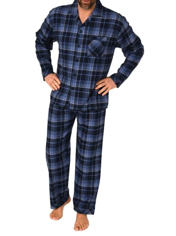 NORMANN Durchgeknöpfte Flanell Schlafanzug langarm Pyjama KaroMuster - 76511 in marine