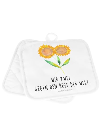 Mr. & Mrs. Panda Topflappen Blume Sonnenblume mit Spruch in Weiß