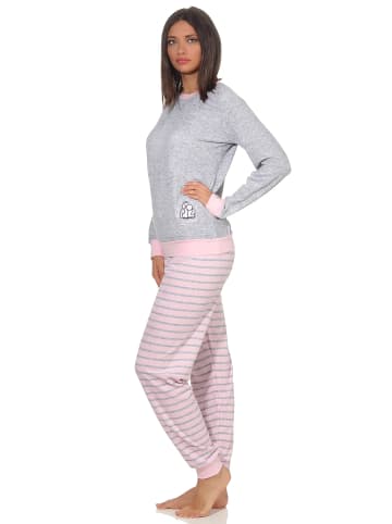 NORMANN Frottee Pyjama langarm Bündchen und Pinguin Stickerei - 71468 in Grau
