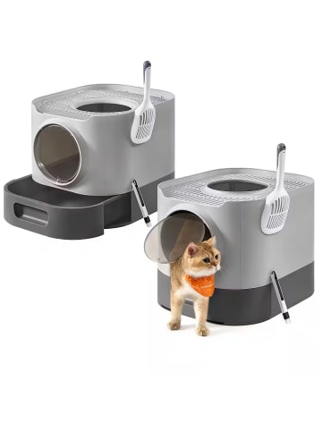 Feandrea 2er-Set: Katzenklo in Taubengrau-Schiefergrau - (B)42.8 x (H)40 x (T)54 cm