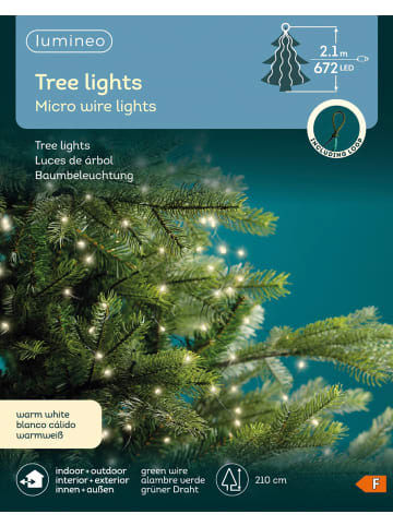 LUMINEO Lichterkette TREE LIGHTS 672 LED 2,1 m, grüner Draht in warm weiß