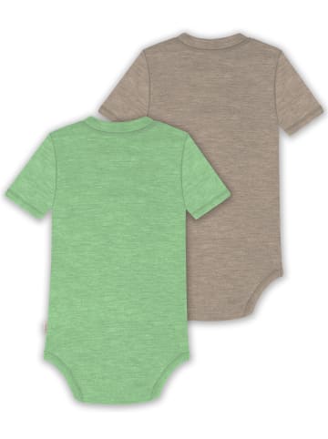Normani Outdoor Sports 2x Baby Merino Kurzarmbody in Grün/Beige