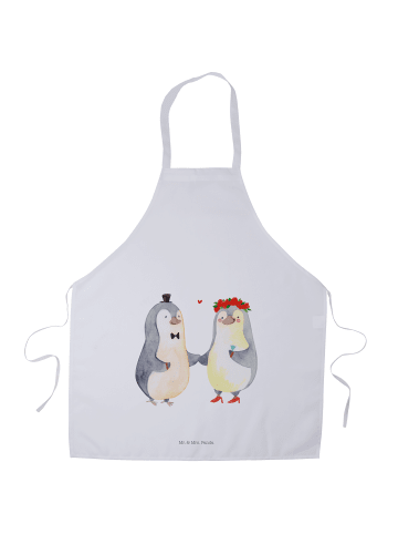 Mr. & Mrs. Panda Küchenschürze Pinguin Heirat ohne Spruch in Weiß