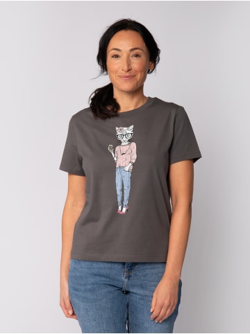 wat? Apparel T-Shirt Hipster Cat with Moustache in Grau