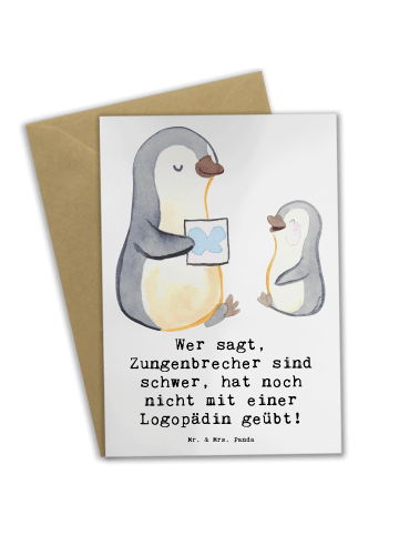Mr. & Mrs. Panda Klappkarte Training mit Logopädin mit Spruch in Weiß