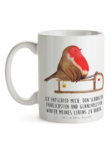 Mr. & Mrs. Panda Tasse Rotkehlchen Schlitten mit Spruch in Weiß