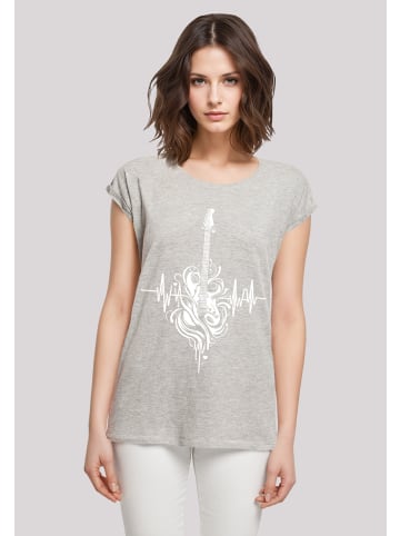 F4NT4STIC Extended Shoulder T-Shirt Gitarre Herzschlag in grau meliert
