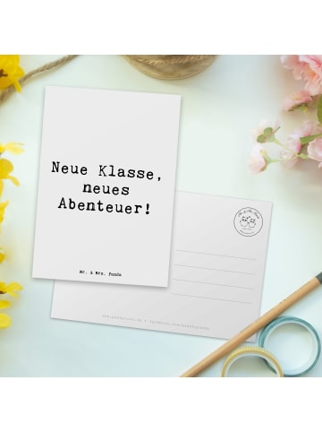 Mr. & Mrs. Panda Postkarte Spruch Erster Schultag Abenteuer mit ... in Weiß