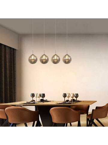 ZMH Pendelleuchte 4-flammige G9 in rauchgrau Glas und Kristall L70cm x H175cm
