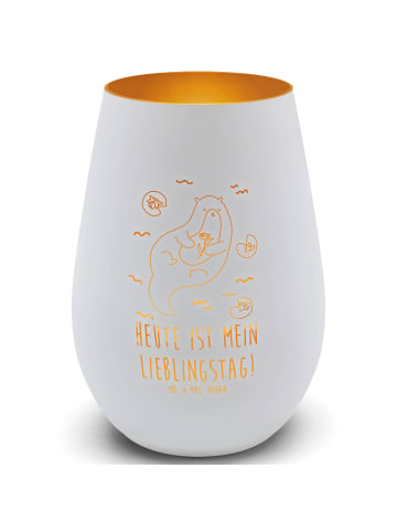 Mr. & Mrs. Panda Windlicht Otter Seerose mit Spruch in Weiß