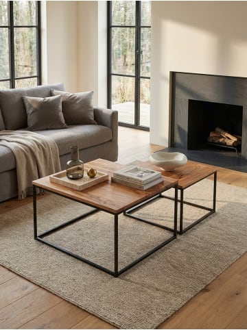 KADIMA DESIGN Industrie-Stil Wohnzimmertisch 2er Set, Holz & Metall, Quadratisch