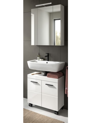 Inn.Furn Badmöbel-Set weiß Hochglanz 2-teilig 60 cm, Badkombination auf Rollen